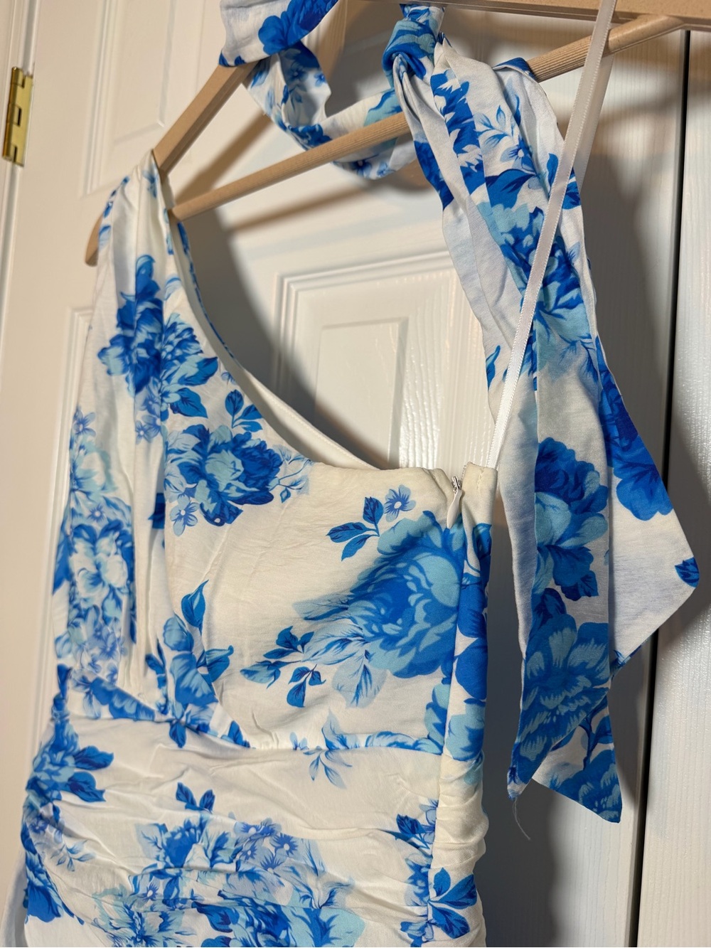 Blue Floral One-Shoulder Ruffle Midi Dress - Picture 8 of 9
